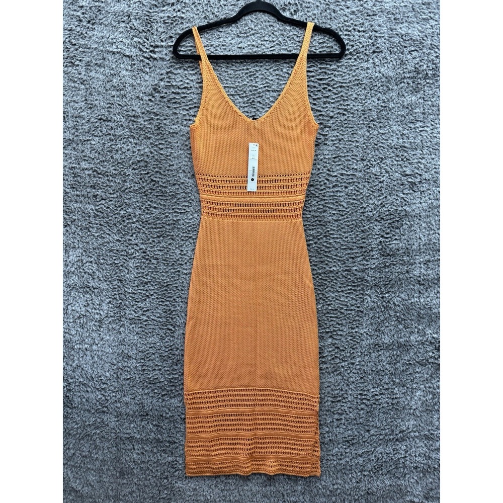 AQUA Pointelle Orange Knitted Midi Dress Size Small New